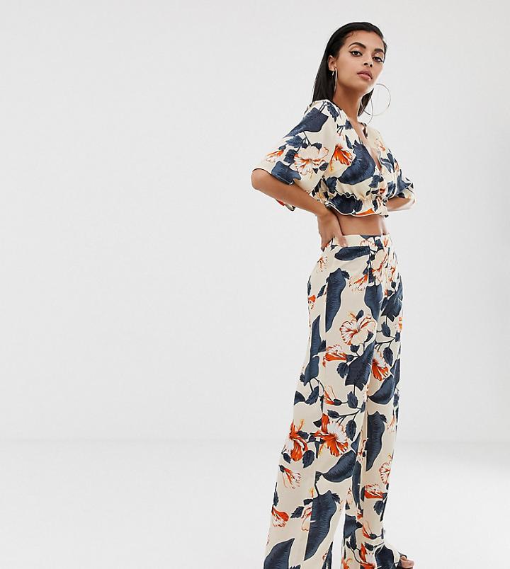 Prettylittlething Two-piece Wide Leg Beach Pants In Floral - Multi