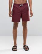 Asos Swim Shorts In Burgundy Mid Length - Red