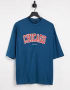 Asos Design Oversized Organic T-shirt In Blue With Chicago City Print-green