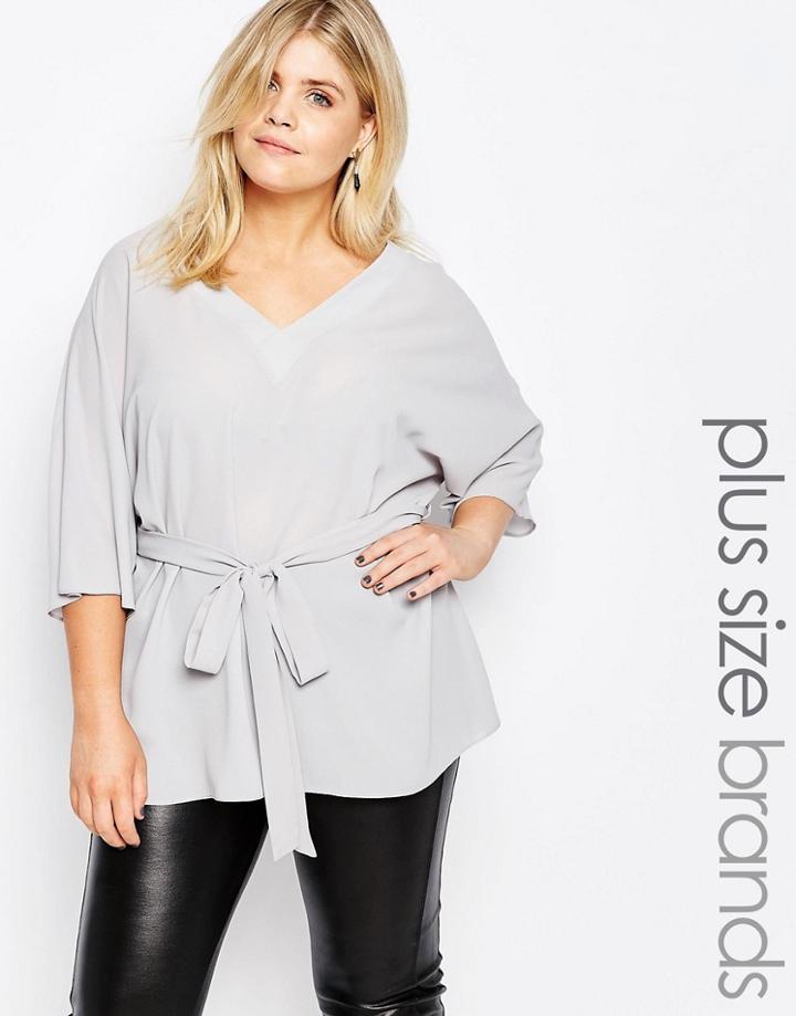 New Look Plus Kimono Sleeve Top - Gray