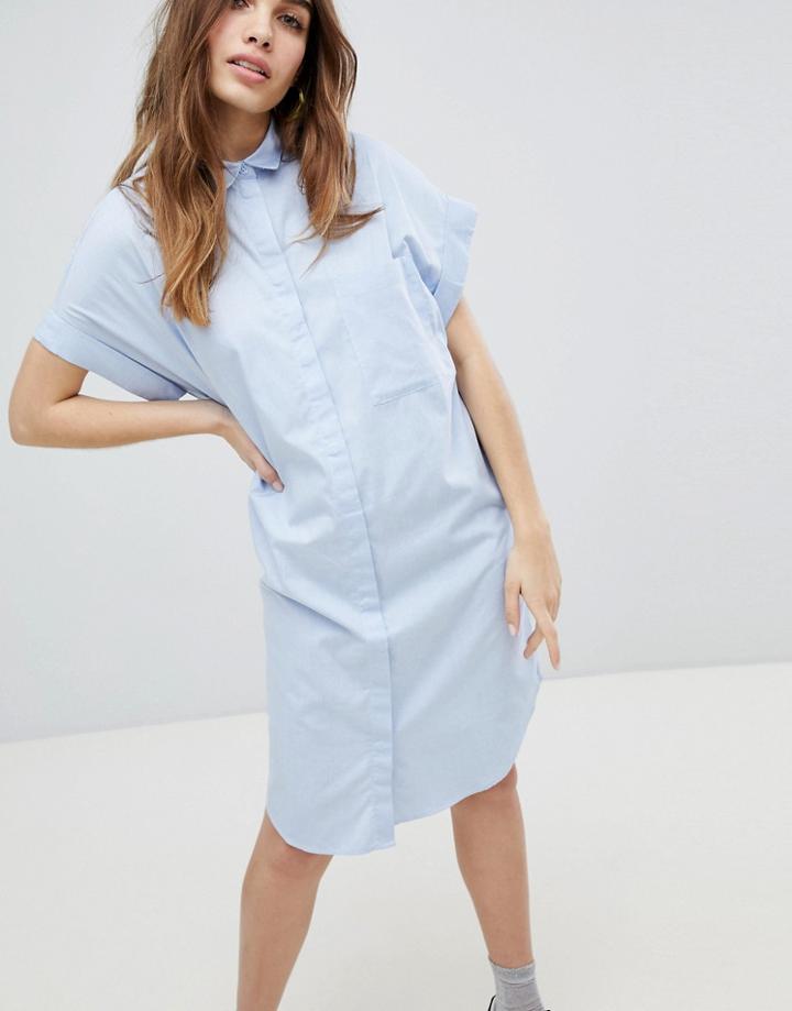 Monki Short Sleeve Chambray Smock Dress - Blue