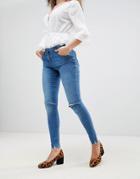 Parisian Frayed Hem Skinny Jeans With Ripped Knee - Blue