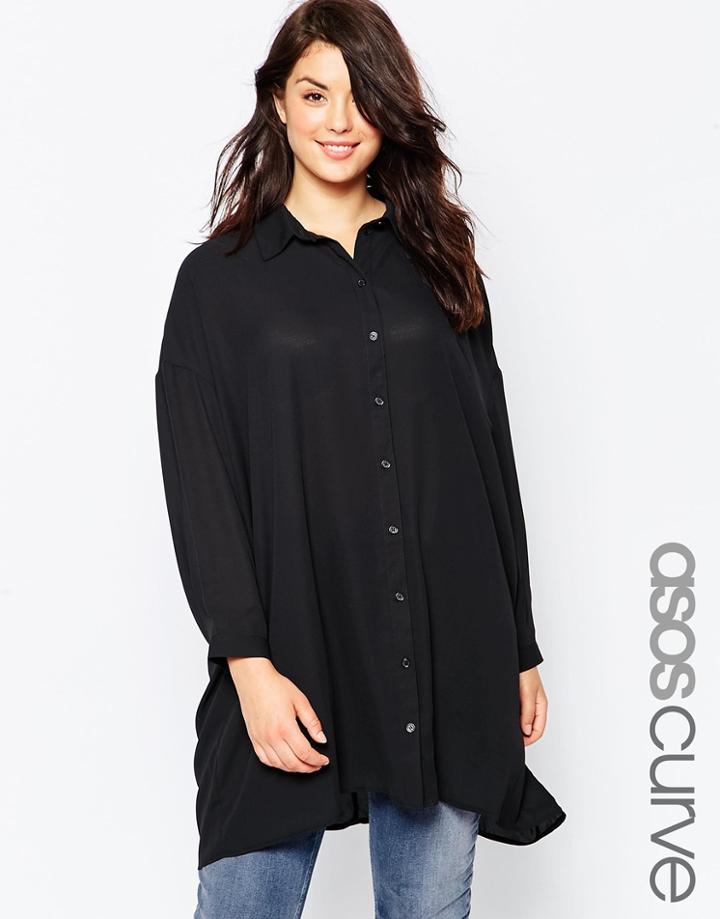 Asos Curve Oversized Longline Blouse - Black