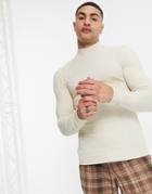 Asos Design Organic Blend Muscle Turtleneck Sweatshirt In Beige-neutral