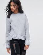 Kubban Ruffle Detail Sweatshirt - Gray