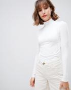 Stradivarius High Neck Jersey Top - White