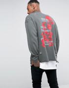 Asos Oversized Longline Sweatshirt With Back Print & Distressing - Black