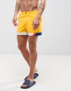 Asos Swim Shorts In Yellow With Cut And Sew Detail In Short Length - Yellow