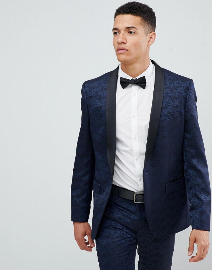 Farah Keeling Floral Slim Fit Suit Jacket - Navy