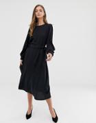 Asos Design Ruched Waist Chuck On Midi Dress - Black
