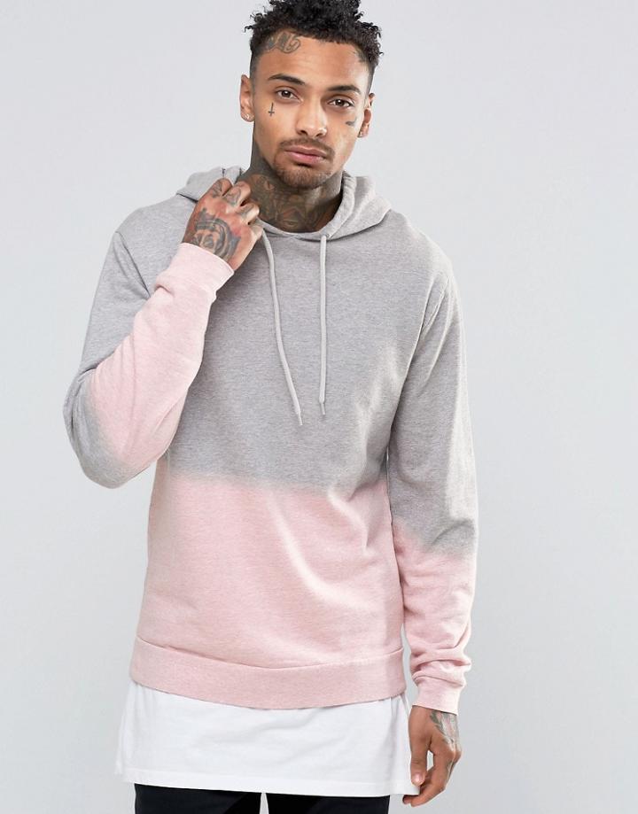 Asos Pink Dip Dye Hoodie - Gray