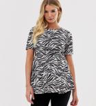 Asos Design Maternity Nursing Double Layer Short Sleeve Animal Smock Top-multi