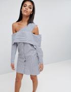 Asos Off Shoulder Deconstructed Stripe Shirt Dress - Multi