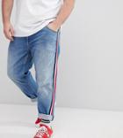 Asos Design Plus Slim Jeans In Mid Wash Blue With White Side Stripe - Blue