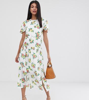 Fashion Union Tall Drop Hem Midi Dress In Fruit Print - White
