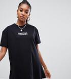 Crooked Tongues Oversized T-shirt Dress With Logo Print In Black - Black
