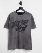The Couture Club Oversized T-shirt In Acid Wash Black With Logo Print
