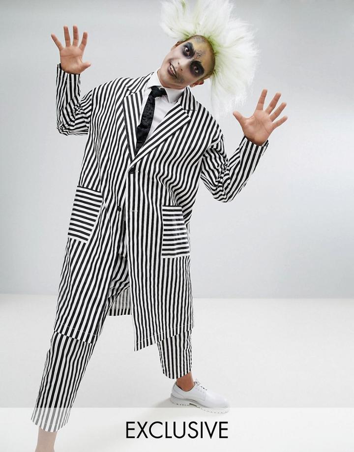 Reclaimed Vintage Halloween Inspired Duster Jacket In Stripe - Black