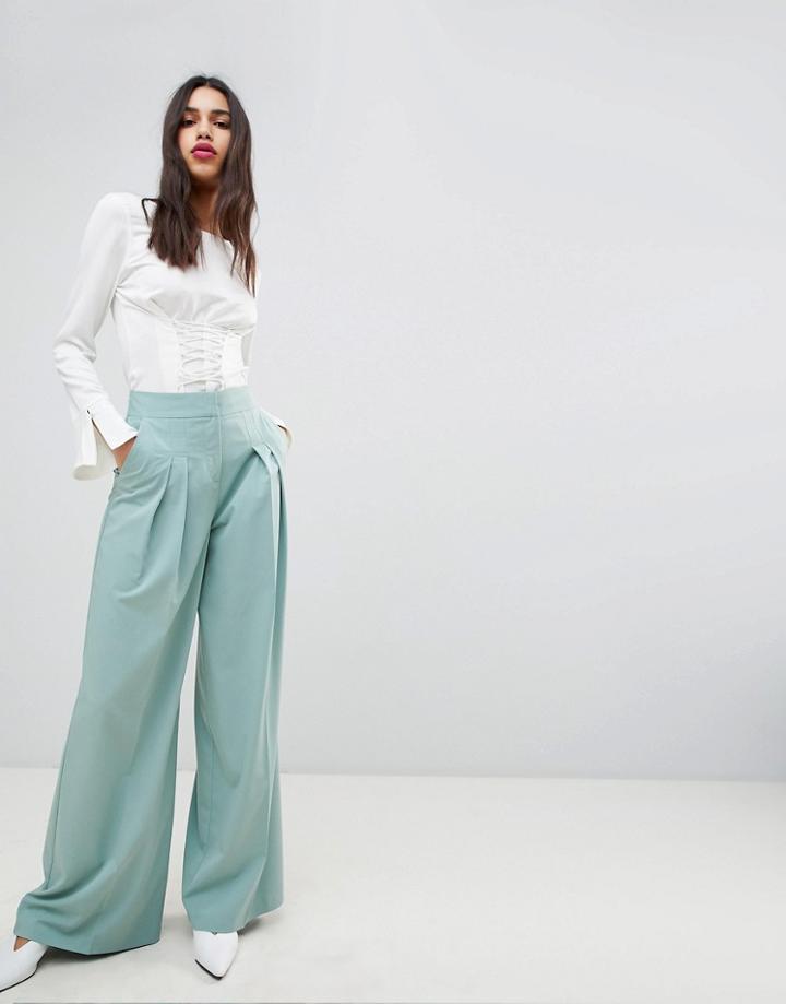 Asos Design Double Pleat Uber Wide Leg Pants - Green