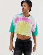Asos Design Oversized Cropped T-shirt With Half Sleeve In Bright Tie Dye Wash - Multi