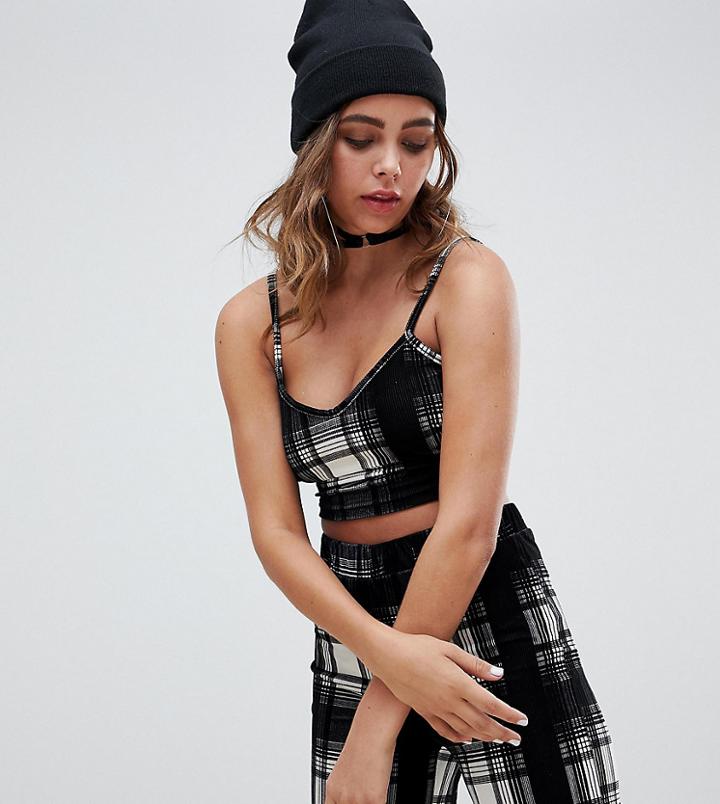 One Above Another Cami Crop Top In Velvet Check Two-piece - Black