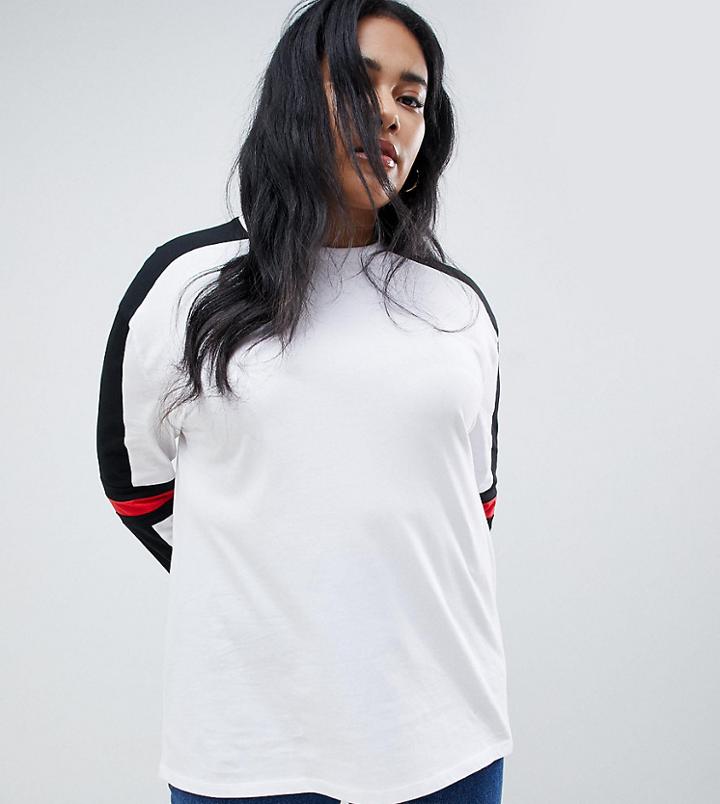 Asos Design Curve Long Sleeve T-shirt In Mono Color Block - White