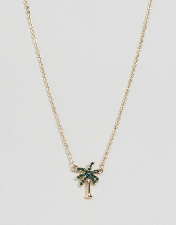 Asos Crystal Palm Tree Necklace - Gold