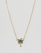 Asos Crystal Palm Tree Necklace - Gold