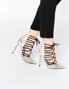 Lost Ink Chilli Snake Effect Ghillie Lace Up Heeled Shoes - Snake