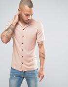 Asos Skinny Viscose Shirt With Revere Collar In Pink - Pink