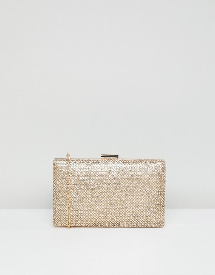 True Decadence Gold Sparkle Box Clutch Bag - Gold