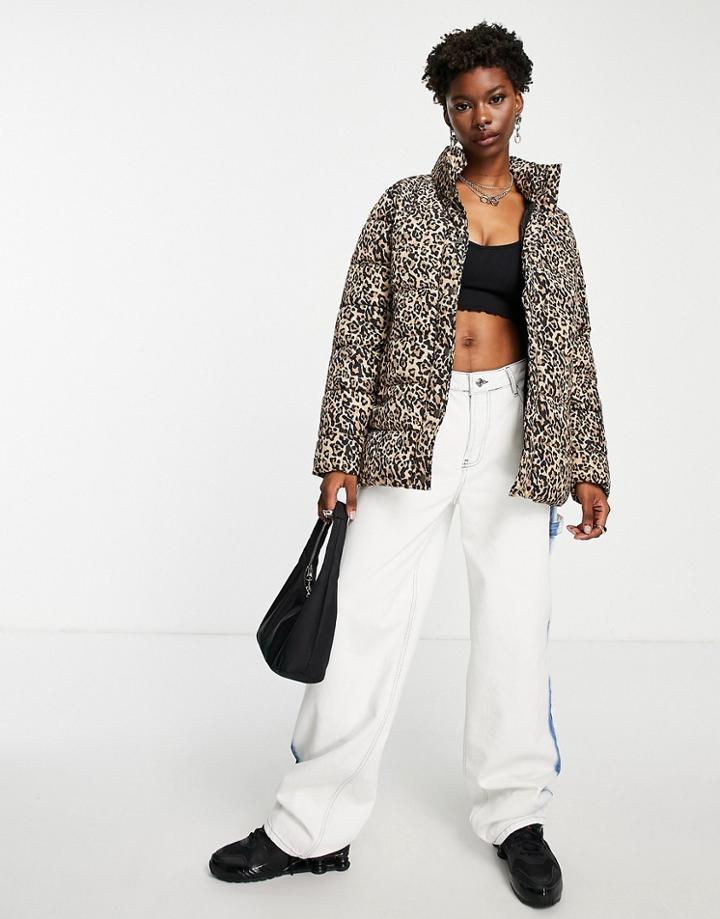 Noisy May Padded Jacket In Leopard Print-multi