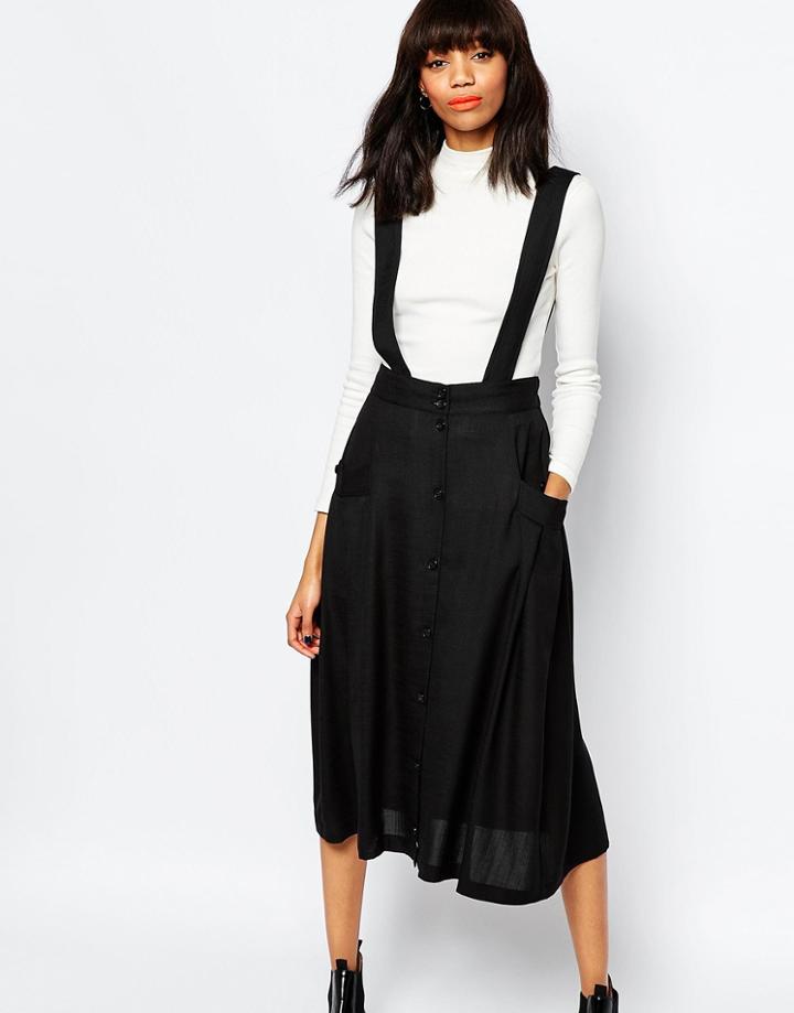 Monki Pinafore Midi Skirt - Black