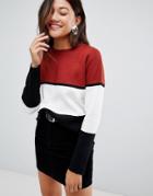 New Look Basic Sweater In Color Block - Brown