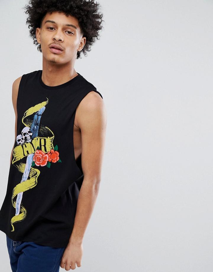 Asos Design Guns N Roses Sleeveless Band T-shirt With Dropped Armhole - Black