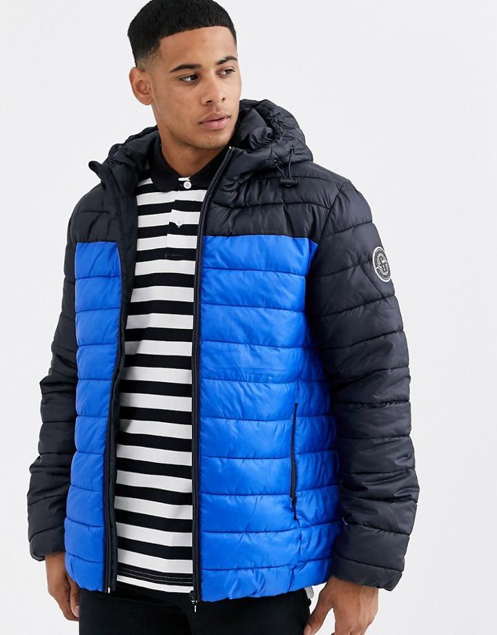Only & Sons Puffer Jacket With Blue Color Blocking