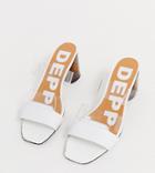 Depp Wide Fit Leather Sandals With Tortoise Heel In White - White