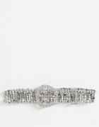 Asos Design Chainmail And Diamante Western Belt In Silver