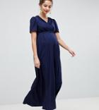Asos Design Maternity Button Through Maxi Tea Dress - Navy