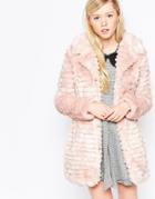 Brave Soul Longline Faux Fur Coat - Pale Pink