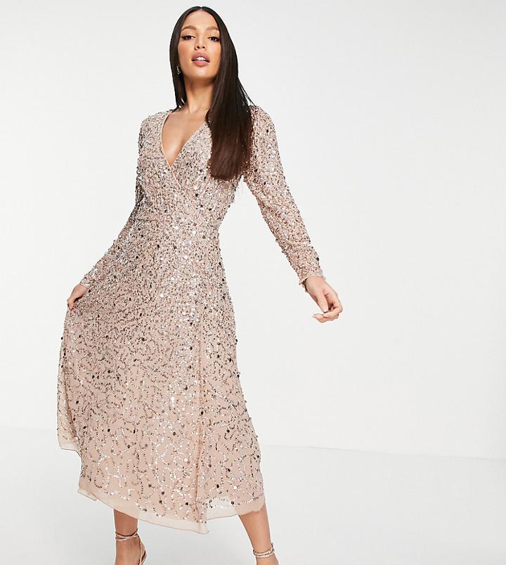 Maya Tall Embellished Wrap Midi Dress In Blush-pink