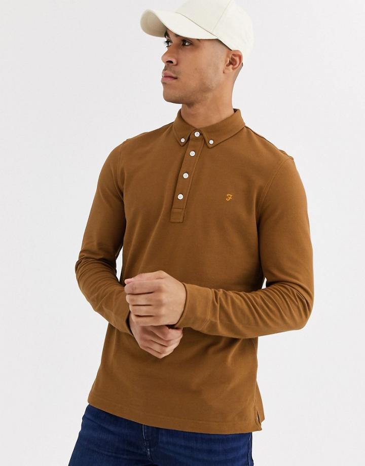 Farah Ricky Long Sleeve Polo In Tan