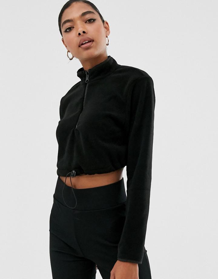 Asos Design Cropped Fleece With Zip-black