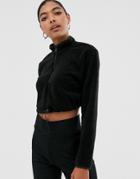 Asos Design Cropped Fleece With Zip-black
