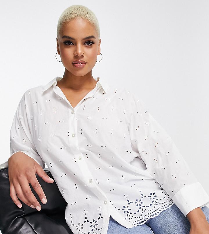 River Island Plus Broderie Shirt In White
