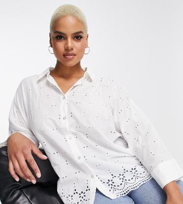 River Island Plus Broderie Shirt In White