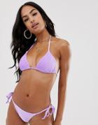 Asos Design Mix And Match Velvet Triangle Bikini Top In Lilac - Purple