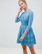 Asos Design Premium Lace Skater Mini Dress - Blue