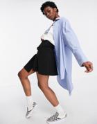 Topshop Stripe Longline Shirt In Blue And Pink-blues