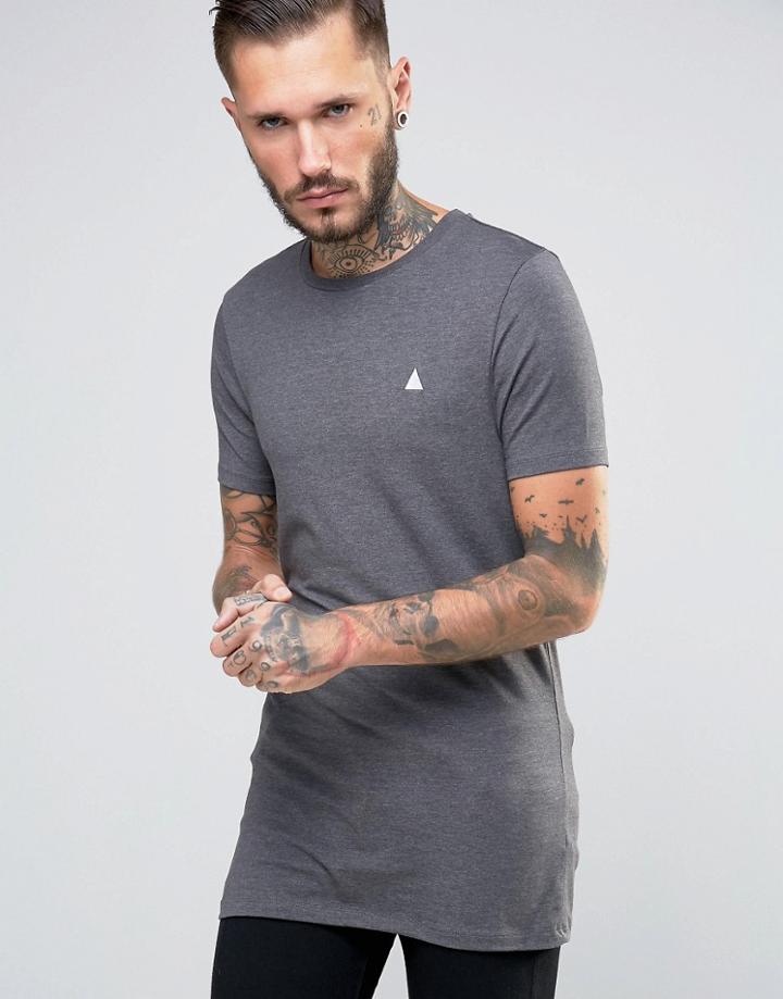 Asos Longline Muscle T-shirt With Logo In Charcoal Marl - Black